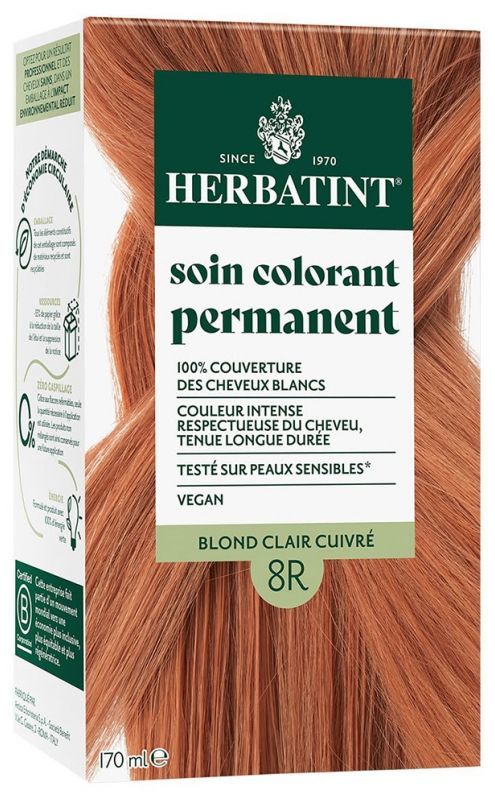 Herbatint 8R (Blond Clair Cuivré) Coloration Herbatint 8R blond clair cuivré sans ammoniaque reflets cuivrés naturels