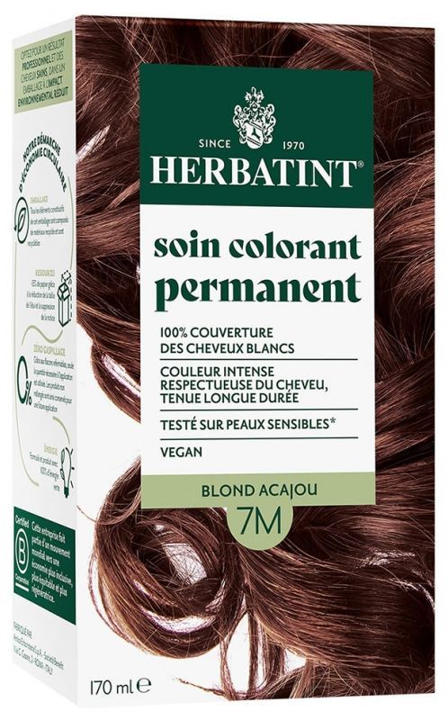 Soin Colorant Permanent Herbatint 7M Blond Acajou 170 ml coloration sans ammoniaque cheveux reflets acajou naturels