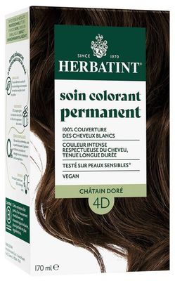 Soin Colorant Permanent Herbatint 4D Châtain Doré 170 ml coloration sans ammoniaque cheveux châtain reflets dorés