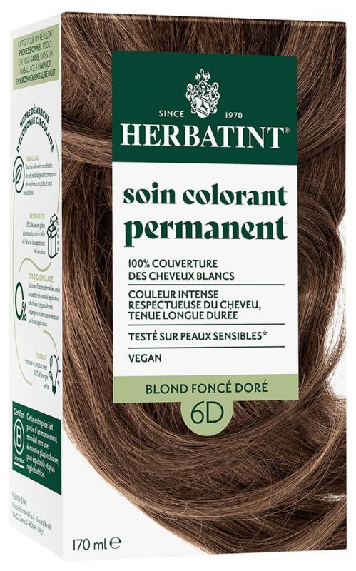 Herbatint 6D (Blond Foncé Doré) Soin Colorant Permanent Herbatint 6D Blond Foncé Doré 170 ml coloration sans ammoniaque cheveux blond foncé doré
