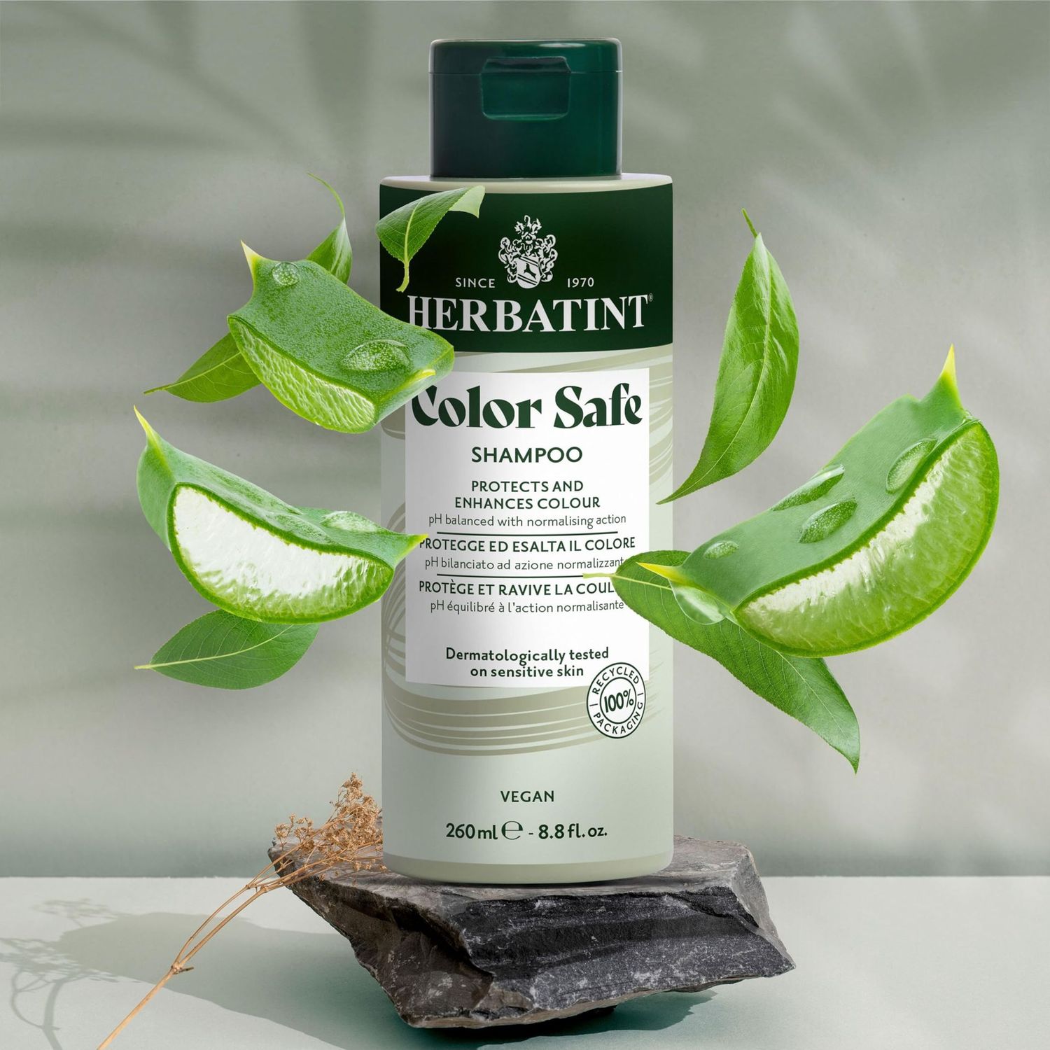 Shampooing Herbatint Color Safe cheveux colorés aloe vera moringa protection couleur