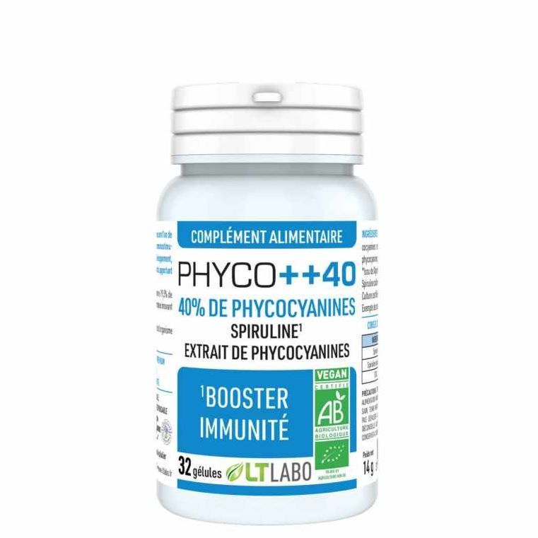 Phyco Plus 40 Bio Phyco Plus 40 spiruline 32 gelules phycocyanine complement alimentaire bio bambou tabashir Arthrospira platensis