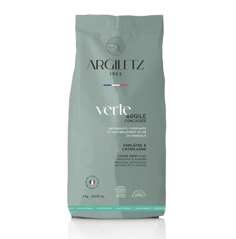 argiletz argile verte concassee 3 kg illite morceaux cataplasme soin corps naturel