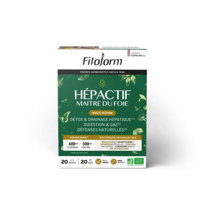 Hépactif Bio – Maitre du Foie – 20 ampoules Hépactif Bio Vit’All+ en ampoules – Desmodium, Reishi, Curcuma, Coriandre et Radis noir