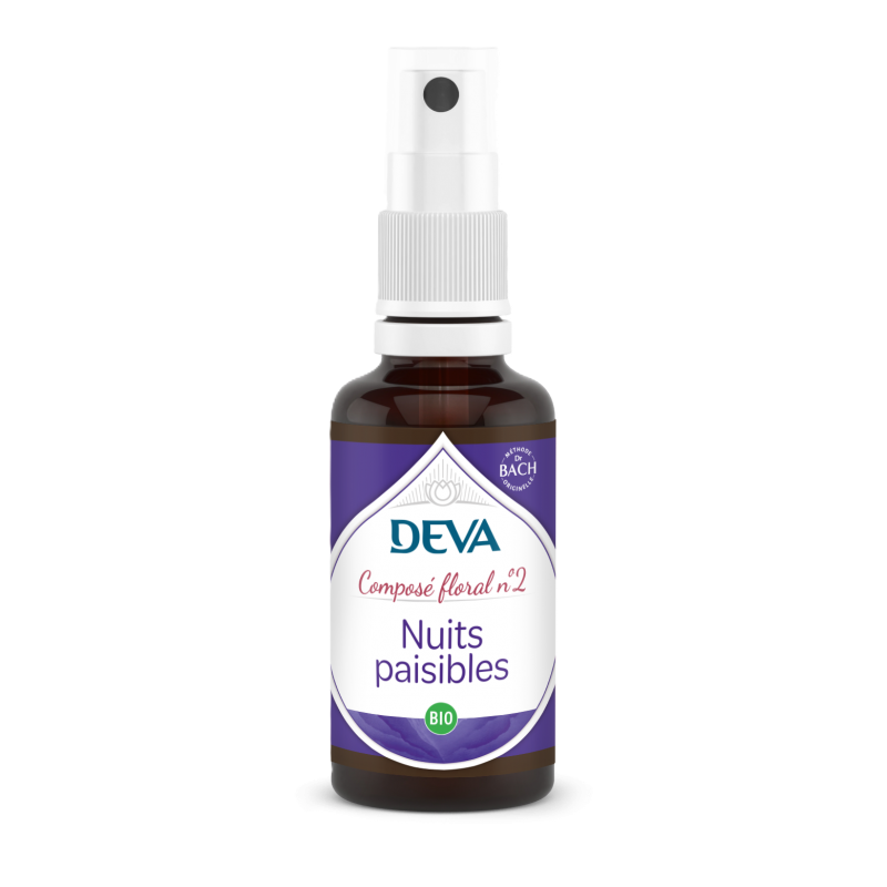 Nuits Paisibles N°2 Bio 30 ML nuits paisibles bio deva 30 ml compose floral bach sommeil detente florithérapie spray