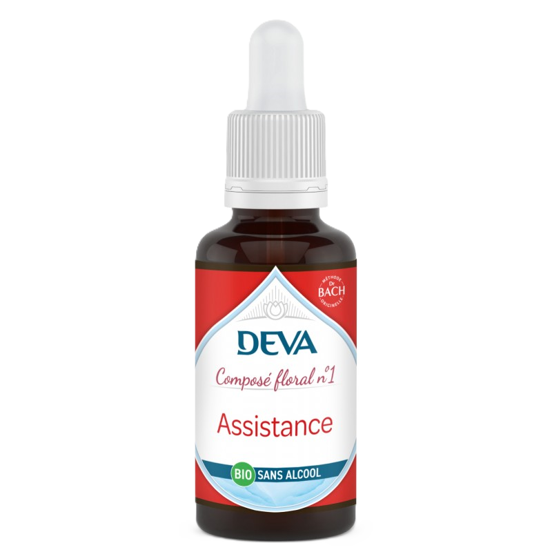 Assistance N°1 (sans alcool) Bio 30 ML assistance bio sans alcool 30 ml fleurs de bach deva rescue lotus compte gouttes erable elixir floral