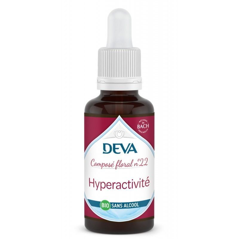 Hyperactivité (sans alcool) N°22 Bio 30 ML hyperactivite sans alcool bio deva 30 ml elixir floral bach base erable compte gouttes calme concentration