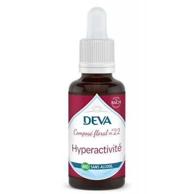 Hyperactivité (sans alcool) N°22 Bio 30 ML hyperactivite sans alcool bio deva 30 ml elixir floral bach base erable compte gouttes calme concentration