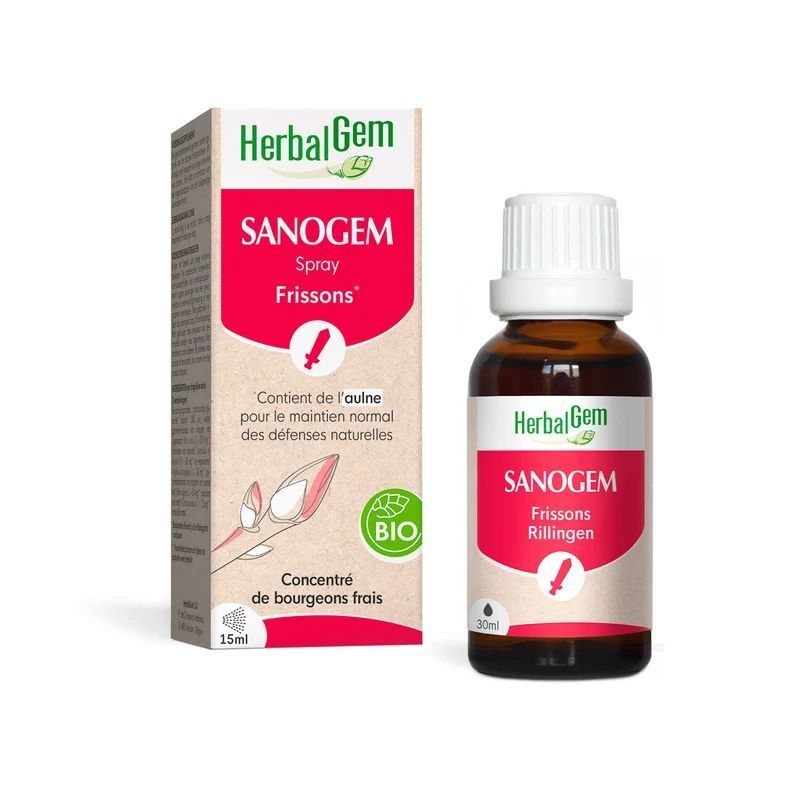 Sanogem Bio HerbalGem complexe de bourgeons pour les  Frissons  à base de aulne, peuplier,  flacon 30 ml.