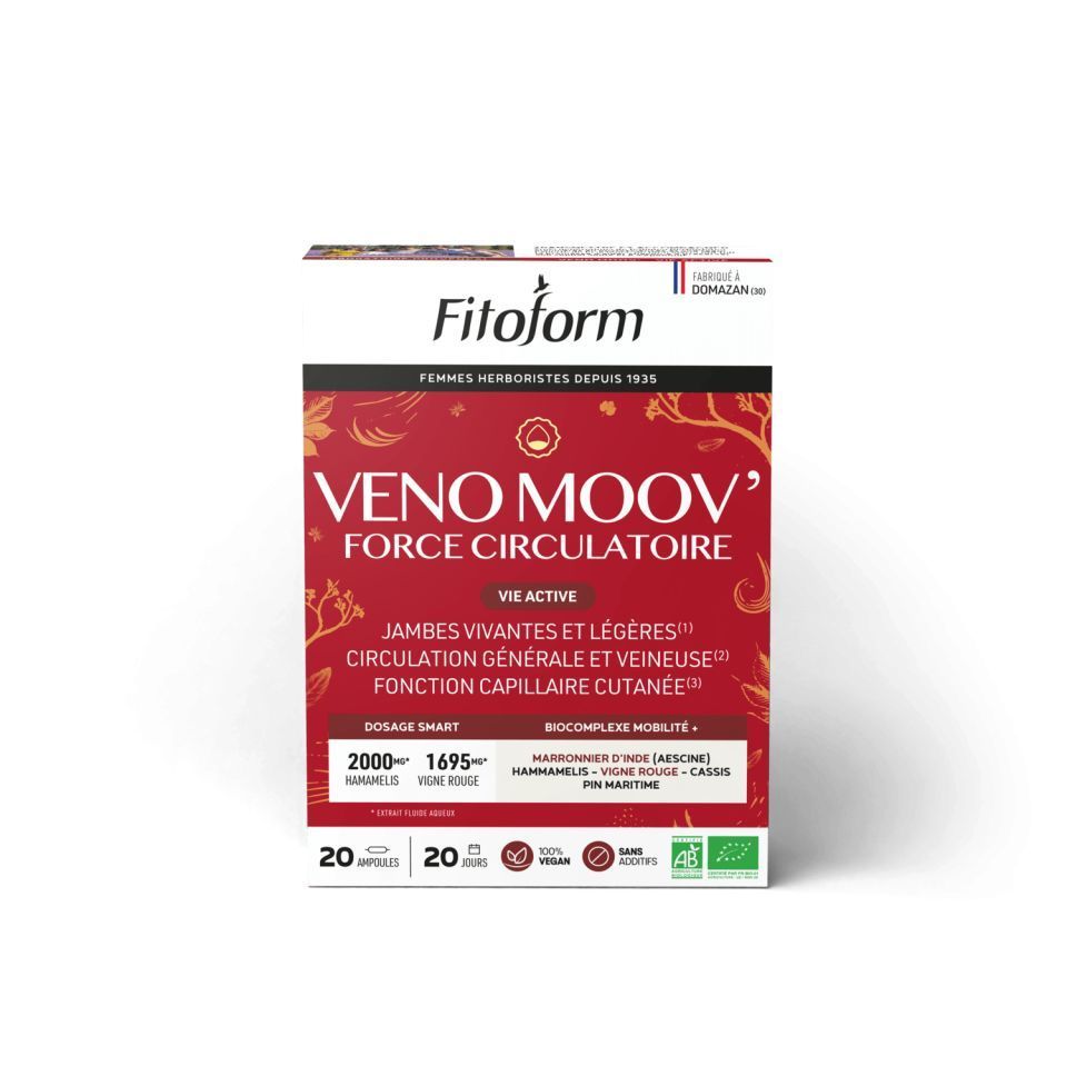 Veno Moov’ Fitoform en ampoules – Vigne rouge, Marronnier d’Inde, Hamamélis, Pin maritime pour la force circulatoire