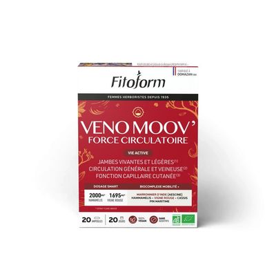 Veno Moov’ Fitoform en ampoules – Vigne rouge, Marronnier d’Inde, Hamamélis, Pin maritime pour la force circulatoire
