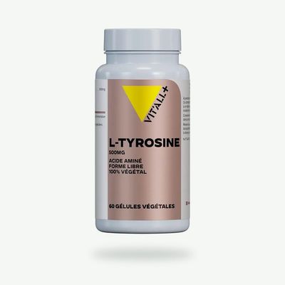 L-Tyrosine 500 mg – 60 gélules L-Tyrosine 500 mg Vit’All+ – Acide aminé sous forme libre et naturelle obtenu par fermentation sur substrat d’origine végétal
