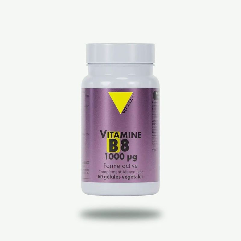 Vitamine B8 – Biotine 1000 µg – 60 gélules Vitamine B8 Biotine 1000 µg Vit’All+ – Complément alimentaire pour le maintien d’une peau et de cheveux normaux – 60 gélules.