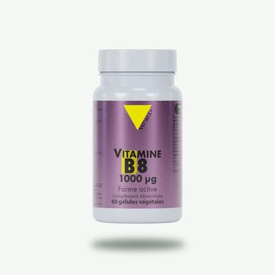Vitamine B8 – Biotine 1000 µg – 60 gélules Vitamine B8 Biotine 1000 µg Vit’All+ – Complément alimentaire pour le maintien d’une peau et de cheveux normaux – 60 gélules.