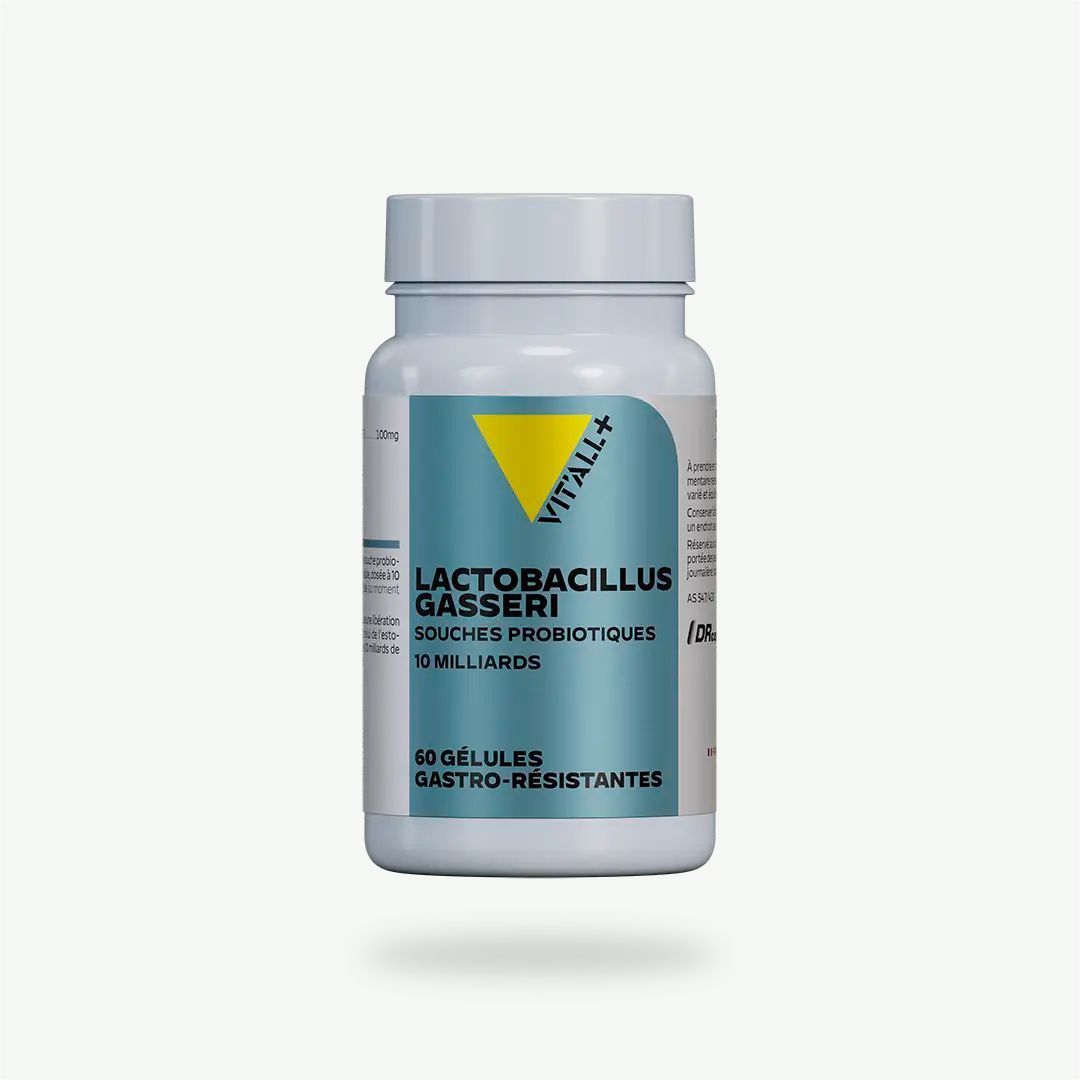 Lactobacillus gasseri 100 mg – 60 gélules Lactobacillus gasseri 100 mg Vit’All+ – 10 milliards d’UFC par gélule végétale gastro-résistante DRCaps® – 60 gélules
