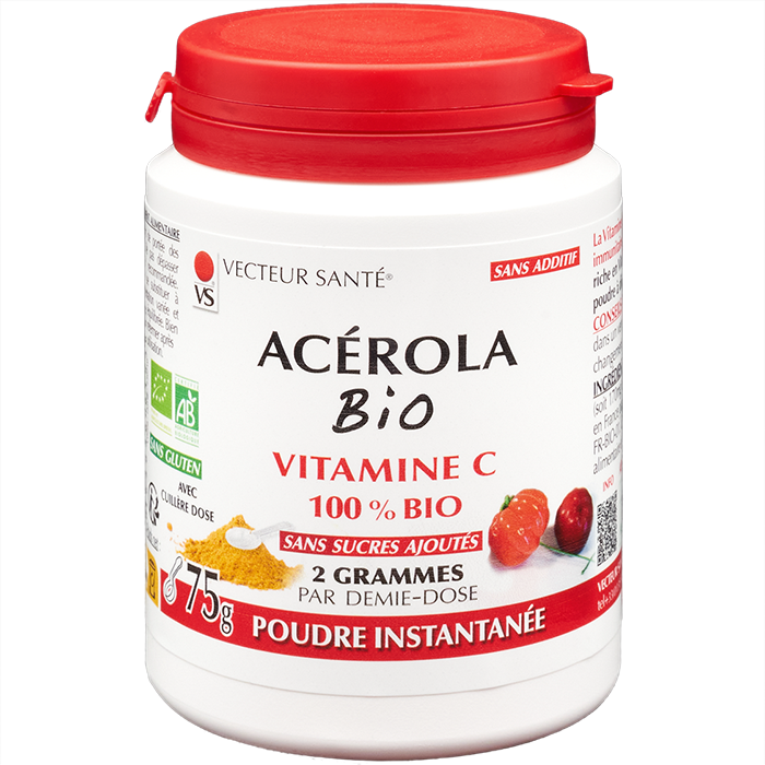 Acérola 75 g Bio (Vitamine C) Acerola Bio vitamine C 100 pourcent bio poudre 75 g Vecteur Sante