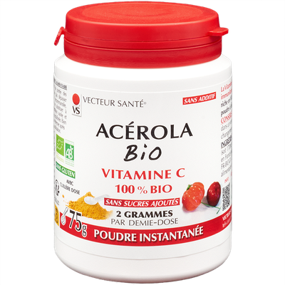 Acérola 75 g Bio (Vitamine C) Acerola Bio vitamine C 100 pourcent bio poudre 75 g Vecteur Sante