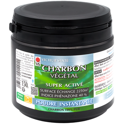 Charbon Vegetal Super Active poudre 150 g charbon actif noix de coco Vecteur Sante