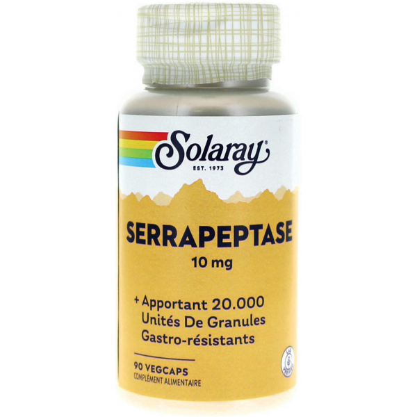 Serrapeptase 10 mg Solaray 90 Vegcaps enzyme protéolytique gastro résistante végétale