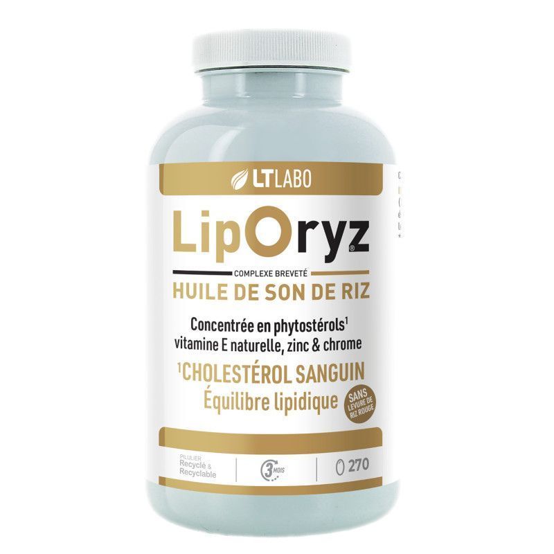 Liporyz LT Labo – Huile de son de riz, phytostérols, vitamine E, zinc et chrome pour le Cholestérol sanguin– 270 Capsules