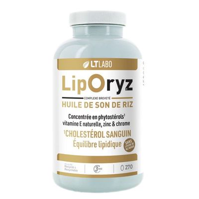 Liporyz - Cholestérol Sanguin - 270 capsules Liporyz LT Labo – Huile de son de riz, phytostérols, vitamine E, zinc et chrome pour le Cholestérol sanguin– 270 Capsules