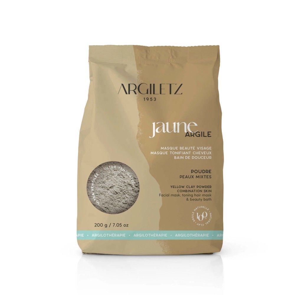 argiletz argile jaune 200 g illite poudre fine masque visage cheveux peau mixte grasse naturel