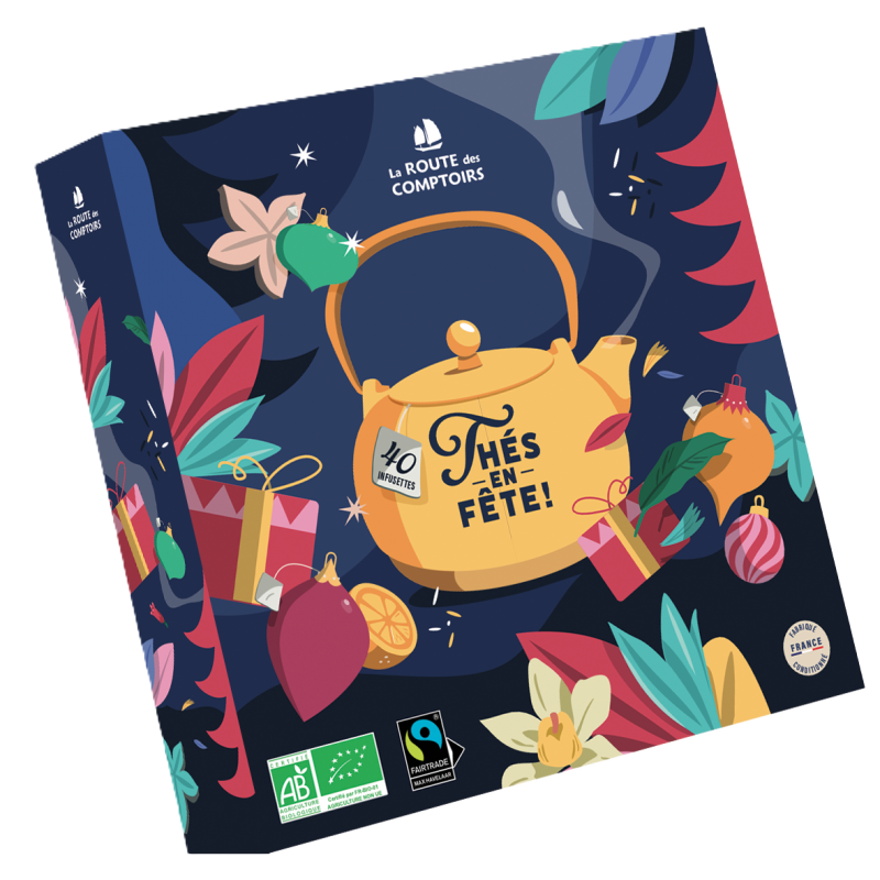 Thés en fête 40 infusettes coffret thes en fete bio 40 infusettes assortiment the vert noir rooibos tisane la route des comptoirs