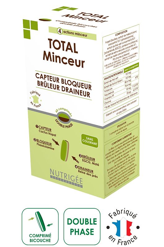 total minceur 60 comprimes nutrigee complement alimentaire nopal the vert guarana programme minceur