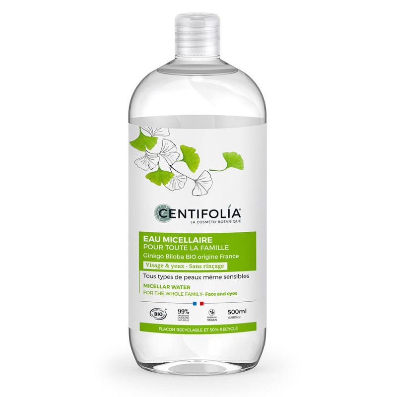 Eau micellaire 500 ml eau micellaire centifolia 500 ml ginkgo biloba bio nettoyage visage yeux peau sensible