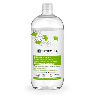 eau micellaire centifolia 500 ml ginkgo biloba bio nettoyage visage yeux peau sensible