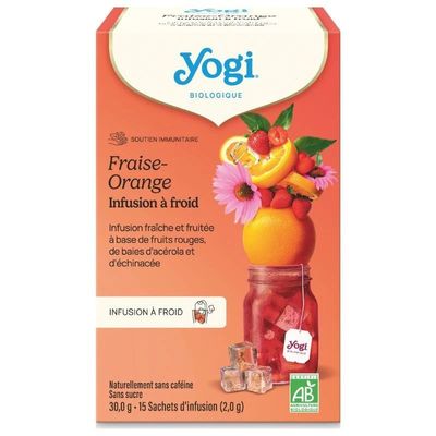 Infusion à froid Fraise-Orange Bio – Yogi Tea 15 sachets infusion ayurvédique hibiscus acérola échinacée boisson froide sans 