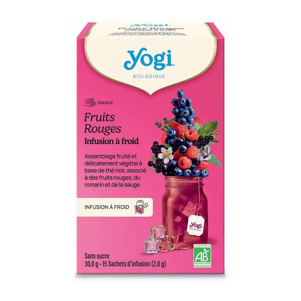 Infusion à froid Fruits Rouges Bio – Yogi Tea 15 sachets infusion thé noir fruits rouges hibiscus romarin thym boisson froide