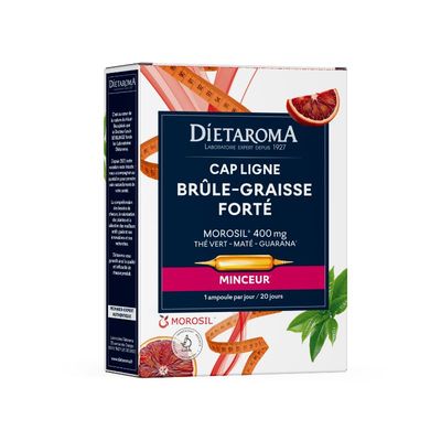 Cap Ligne Brûle-Graisse Forté Diétaroma 20 ampoules au Morosil®, thé vert, maté et guarana pour programme minceur naturel