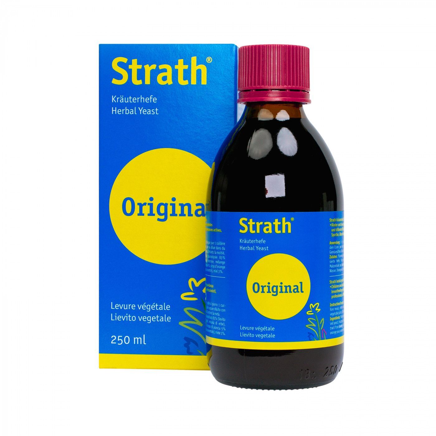Strath original 250 ml Strath Liquide complément alimentaire à base de levure végétale plasmolysée Saccharomyces cerevisiae avec miel et malt d'orge