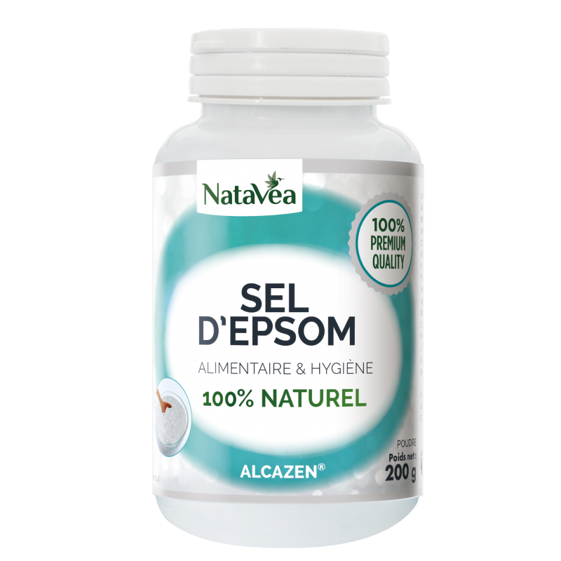 Alcazen Sel d'Epsom 200 GR Alcazen Sel d'Epsom poudre 200 g Vibra NataVéa Laboratoire, sulfate de magnésium hydraté 100 % naturel.