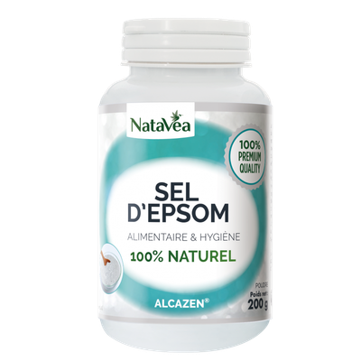 Alcazen Sel d'Epsom poudre 200 g Vibra NataVéa Laboratoire, sulfate de magnésium hydraté 100 % naturel.