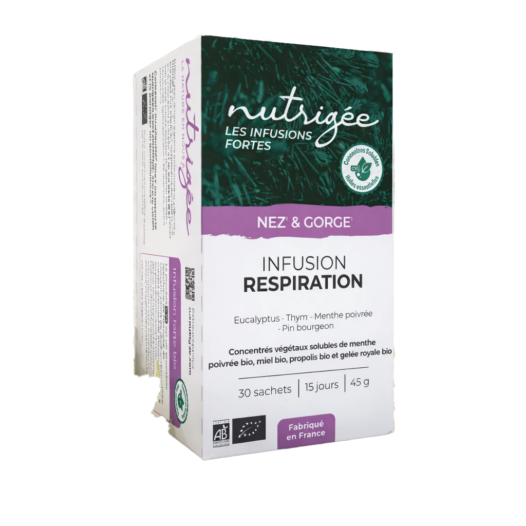 Infusion Respiration Bio Nutrigée au thym, eucalyptus et menthe poivrée – 30 sachets
