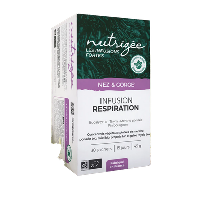 Infusion Respiration Bio Nutrigée au thym, eucalyptus et menthe poivrée – 30 sachets