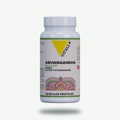Ashwagandha Bio 600 mg Vit’All+ – Extrait de racine KSM-66® 10:1 standardisé à 5 % de withanolides – 60 gélules