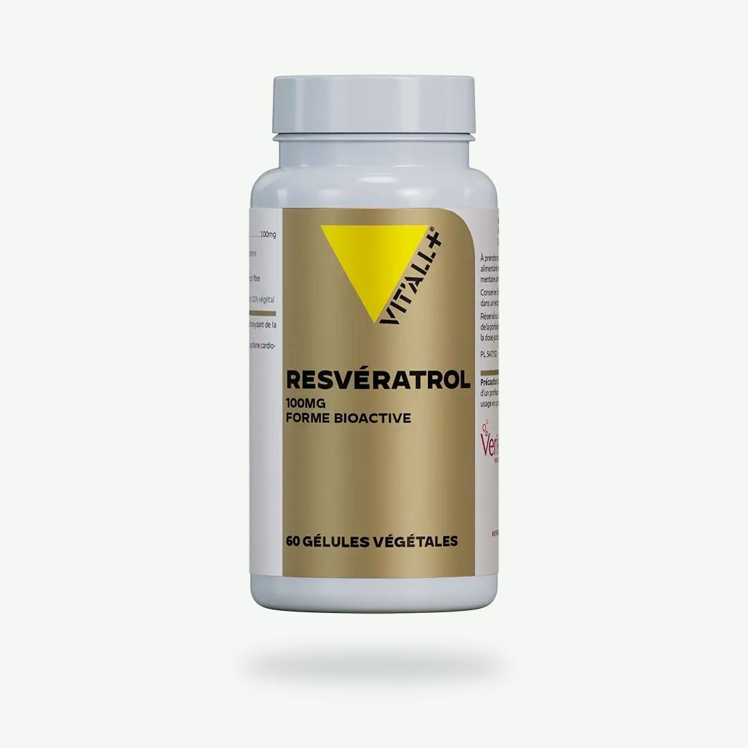 Resveratrol 100 mg – 60 gélules Resveratrol 100 mg Vit’All+ – Trans-resvératrol Veri-te™ issu de fermentation levurienne – 60 gélules végétales
