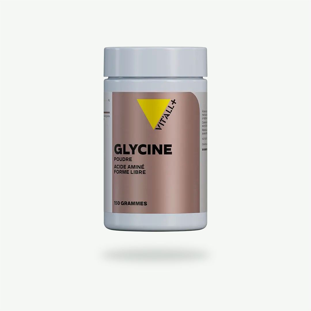 Glycine en poudre – 150 g Glycine en poudre Vit’All+ – 100 % glycine cristallisée sous forme libre – 5 g par dose – Pot de 150 g