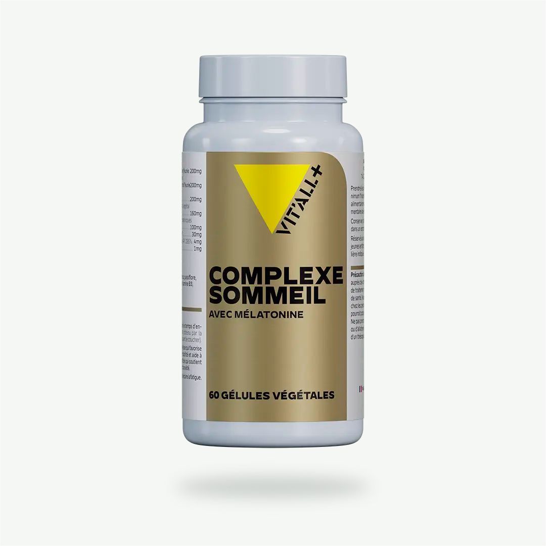 COMPLEXE SOMMEIL avec Mélatonine – 60 gélules Complexe Sommeil Vit’All+ – Mélatonine, passiflore, eschscholzia, mélisse, L-Tryptophane et L-Théanine – 60 gélules