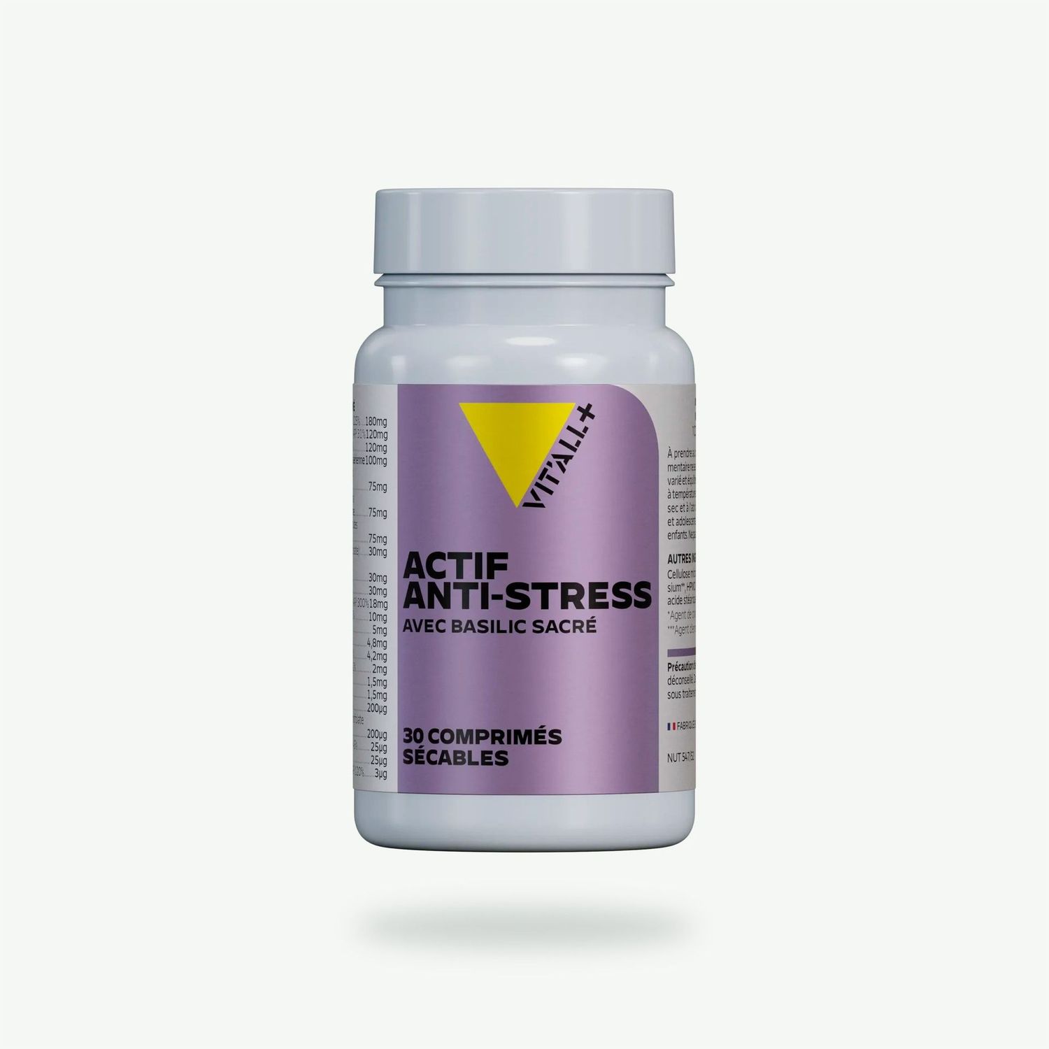 ACTIF ANTI-STRESS Vit’All+ – Complexe avec basilic sacré, ginseng coréen, magnésium, vitamines B, vitamine C et L-tyrosine.