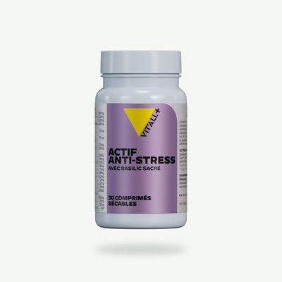 ACTIF ANTI-STRESS Vit’All+ – Complexe avec basilic sacré, ginseng coréen, magnésium, vitamines B, vitamine C et L-tyrosine.