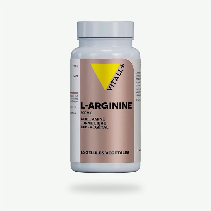 L-Arginine 500 mg – 60 gélules L-Arginine 500 mg Vit’All+ – Acide aminé sous forme libre obtenu par fermentation sur substrat d’origine végétale – 60 gélule