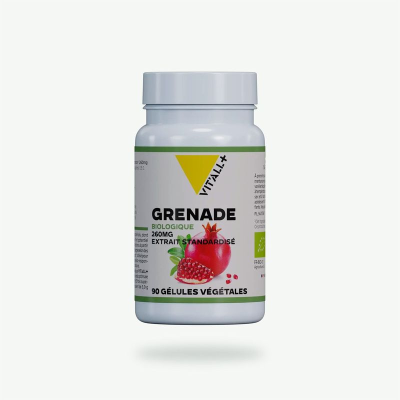 Grenade Bio 260 mg – 90 gélules Grenade Bio 260 mg Vit’All+ – Extrait Pomanox® 15:1 standardisé à 30 % de punicalagines – 90 gélules