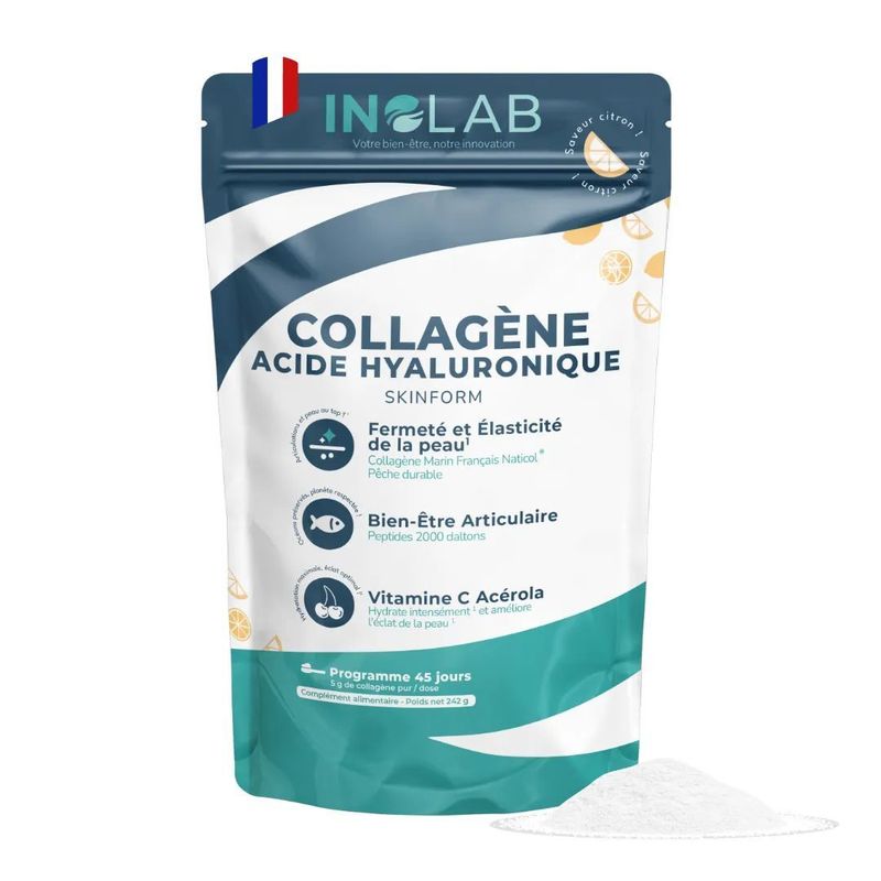 Collagène Marin – Acide Hyaluronique & Vitamine C – 242 g SkinForm Collagène Marin Naticol Laboratoire Inolab avec acide hyaluronique et vitamine C – saveur fruits rouges