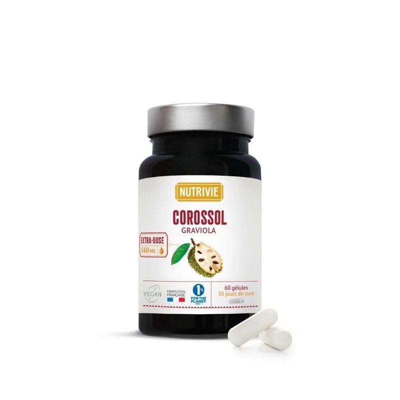 Corossol Graviola 560 mg – 60 gélules Corossol Graviola Nutrivie – 60 gélules végétales à l'extrait de fruit tropical Annona muricata, 560 mg pour 2 gélules