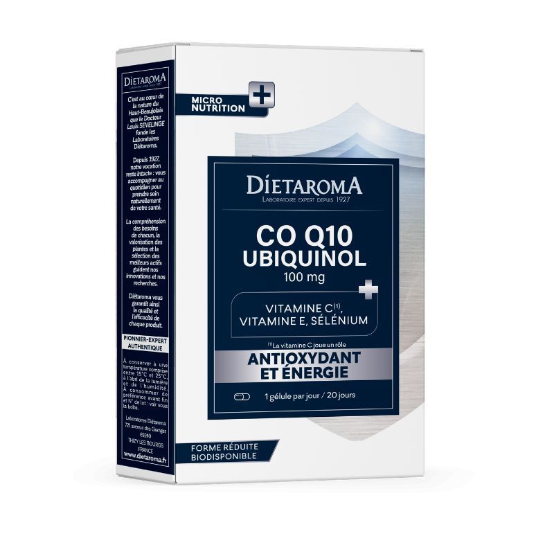 CoQ10 Ubiquinol Dietaroma 110 mg avec vitamines C et E et sélénium – Antioxydant et énergie – 20 gélules