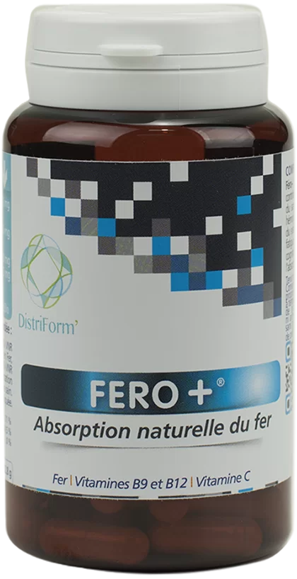 FERO+ – 60 gélules FERO+ Distriform' – Flacon de 60 gélules associant fer bisglycinate, acérola riche en vitamine C, vitamines B9 et B12